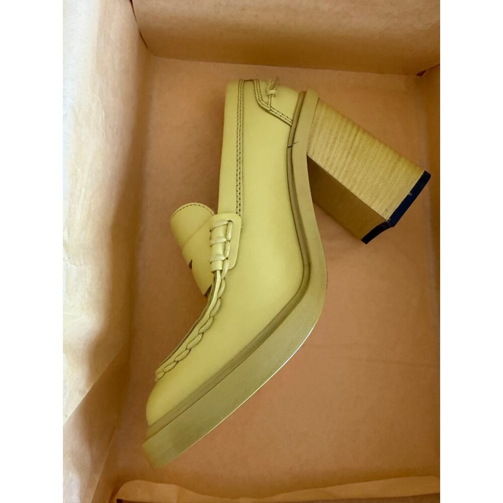 New Tods leather penny loafer heels yellow sz 35 - Picture 13 of 15
